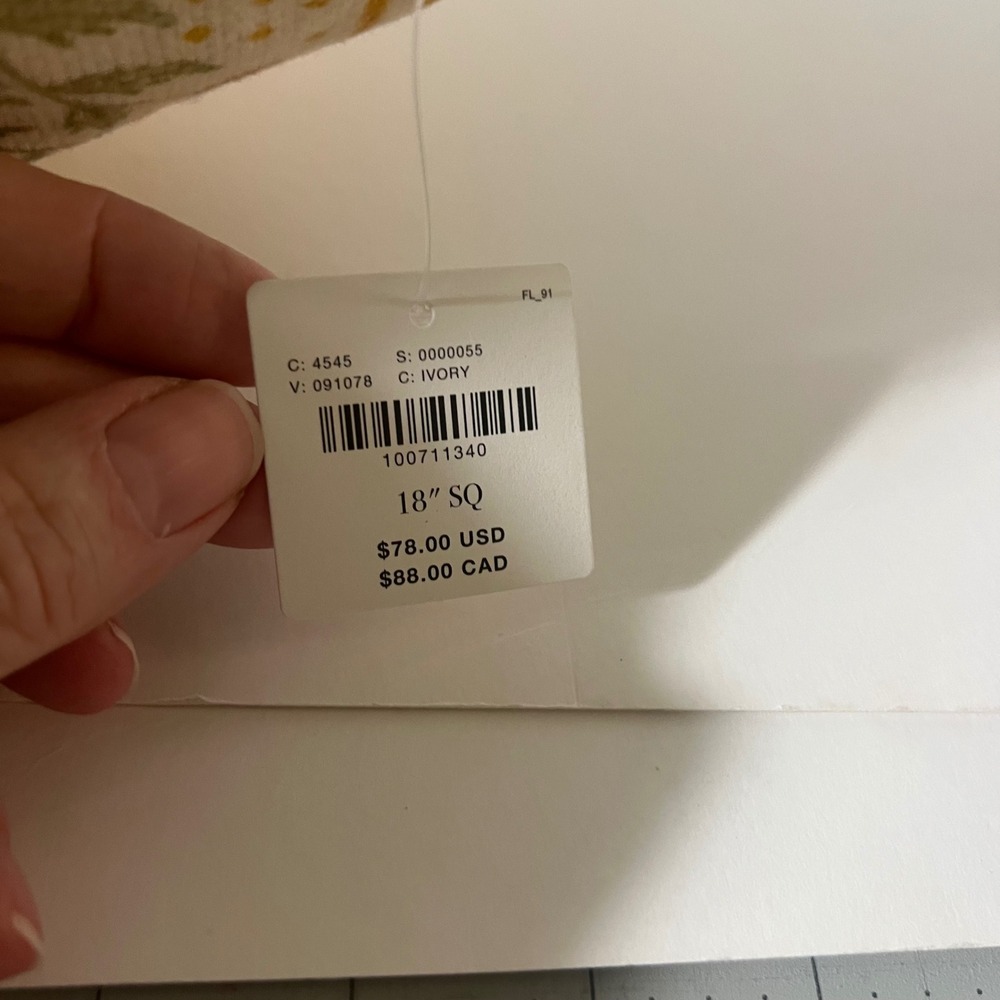 Anthropologie Mira Cotton Woven Printed Floral Pillow Yellow Stripe 18" New - Picture 5 of 8